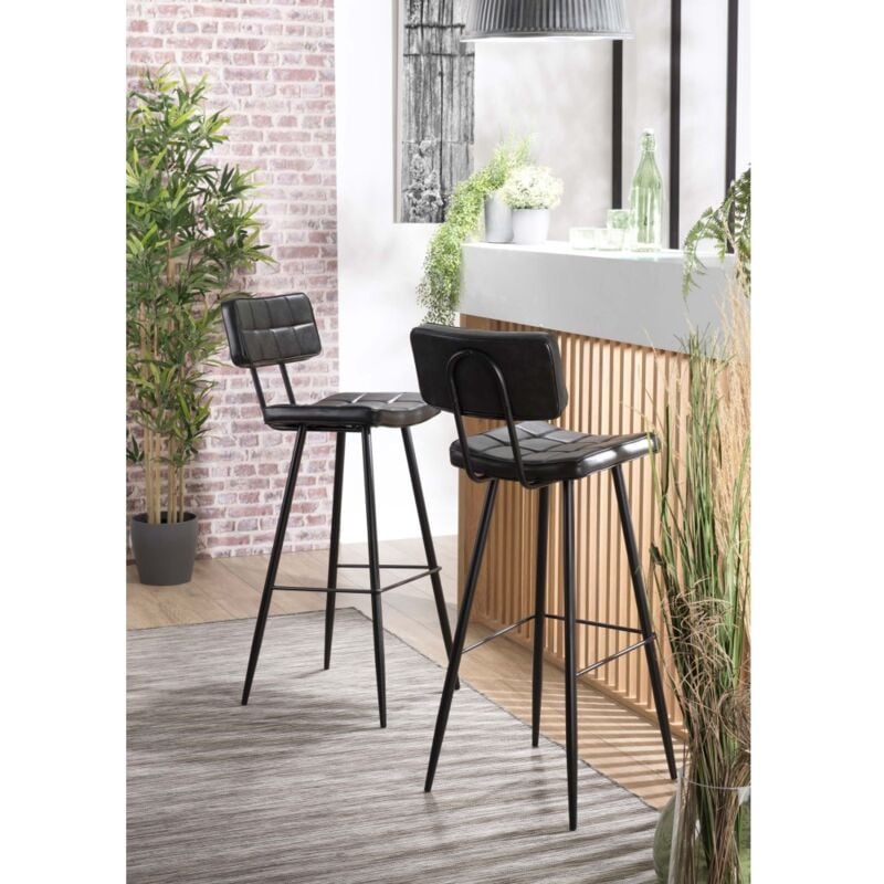 Macabane - augustin - Lot de 2 tabourets de bar James noir hauteur d'assise 80cm