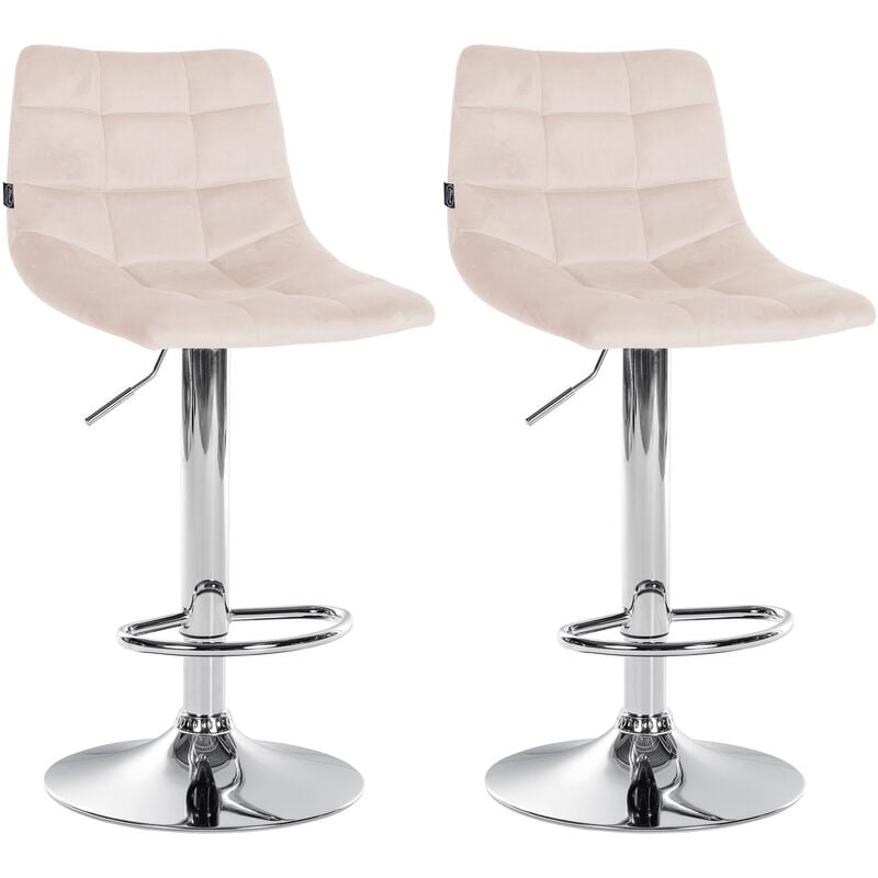 CLP - Lot de 2 tabourets de bar Jerry velours Beige Chrome
