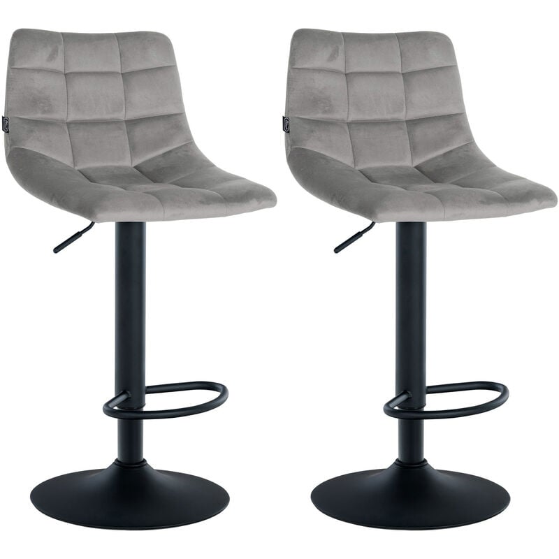 CLP - Lot de 2 tabourets de bar Jerry velours Gris Noir