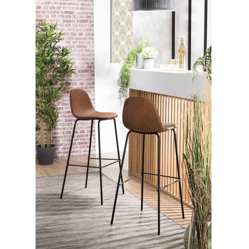 Macabane - augustin - Lot de 2 tabourets de bar John marron hauteur d'assise 80cm