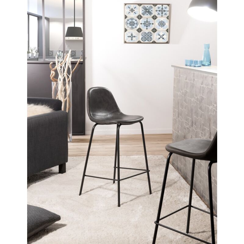 Macabane - augustin - Lot de 2 tabourets de bar John anthracite hauteur d'assise 65cm