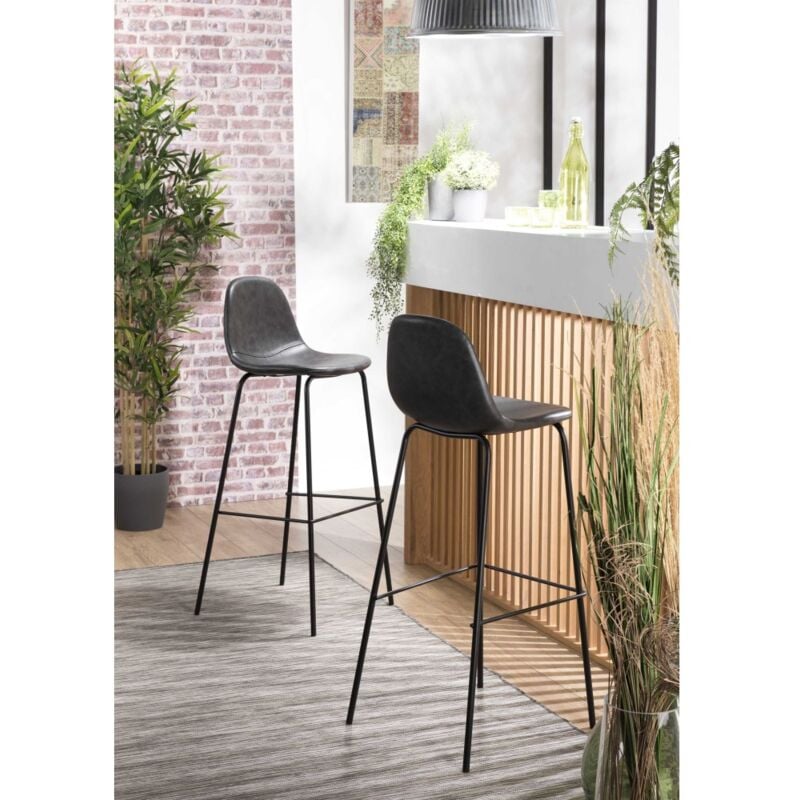Macabane - augustin - Lot de 2 tabourets de bar John noir hauteur d'assise 80cm