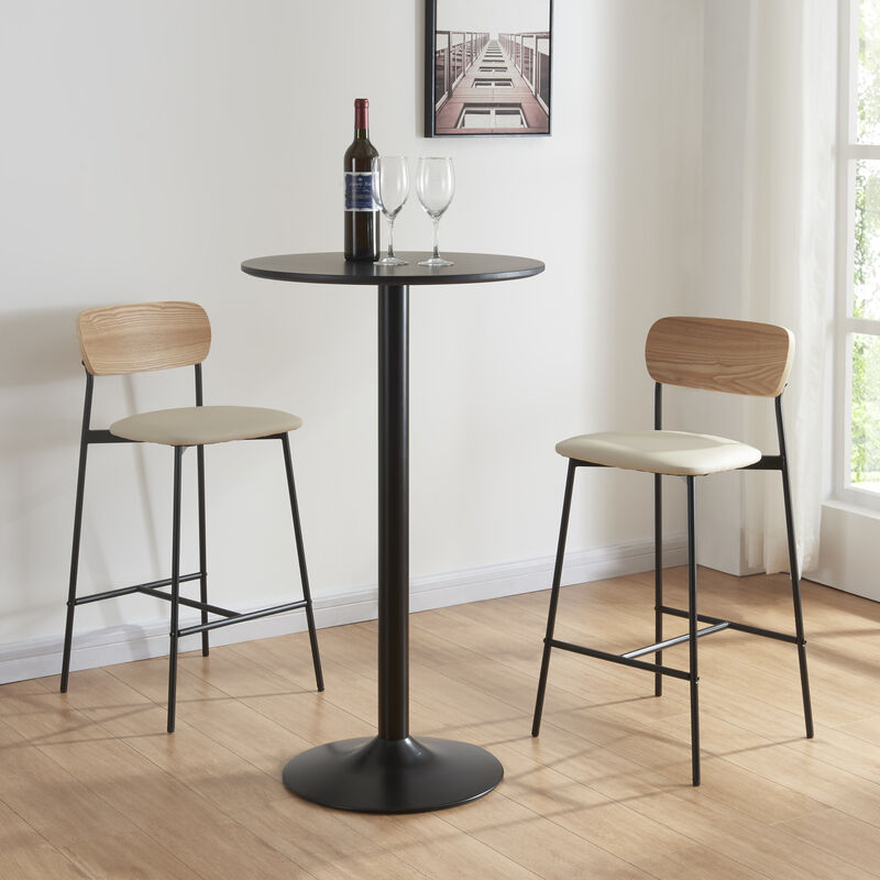 [en.casa] - Lot de 2 tabourets de bar Jyväskylä 89 x 40 x 45 cm beige noir effet bois
