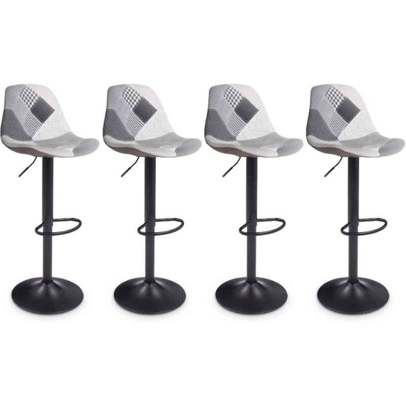 Lot de 4 tabourets de bar design patchworks noir, gris et blanc