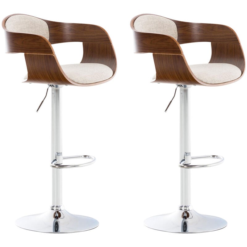 Réglez 2 tabourets de cuisine Kingston en tissu / crème en noyer