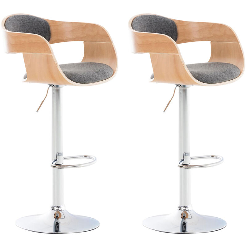 CLP Lot de 2 tabourets de bar Kingston en tissu avec piètement en métal aspect chromé , Nature / Gris clair