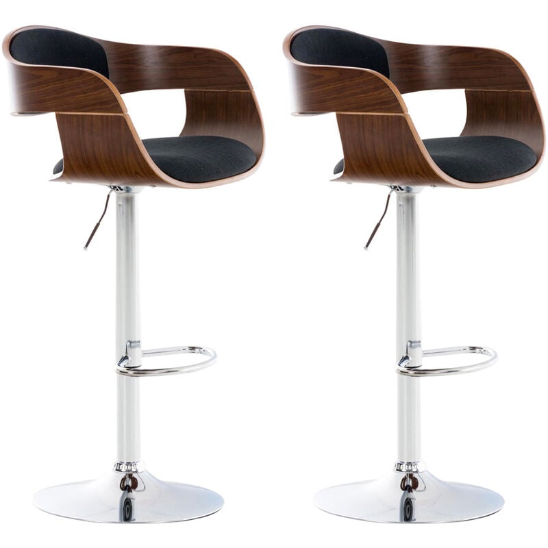 CLP - Lot de 2 tabourets de bar Kingston en tissu avec piètement en métal aspect chromé Noyer / Noir