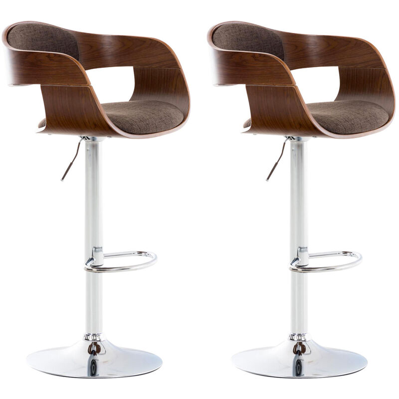 CLP - Lot de 2 tabourets de bar Kingston en tissu avec piètement en métal aspect chromé Noyer / Marron