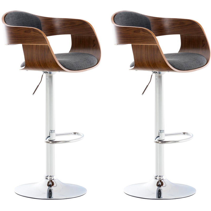 CLP Lot de 2 tabourets de bar Kingston en tissu avec piètement en métal aspect chromé , Noyer / Gris foncé