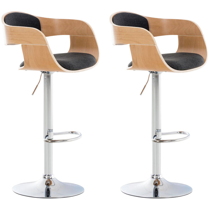 CLP - Lot de 2 tabourets de bar Kingston en tissu avec piètement en métal aspect chromé Nature / Gris foncé