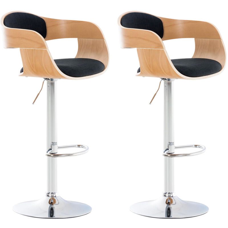 CLP Lot de 2 tabourets de bar Kingston en tissu avec piètement en métal aspect chromé , Nature / Noir