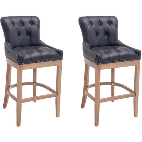 Lot de 2 Tabourets de bar Lakewood en véritable Cuir Noir Antique clair