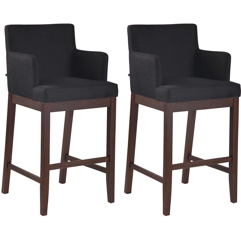 CLP - Lot de 2 tabourets de bar Laredo en tissu Pieds en Bois Noir Antique