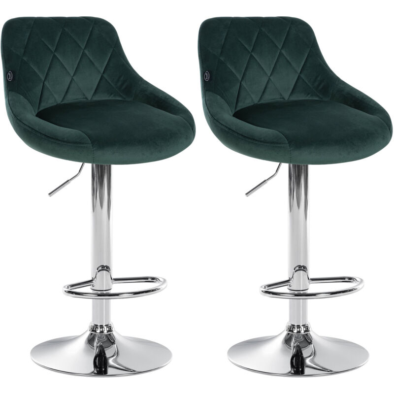 CLP - Lot de 2 tabourets de bar Lazio velours Vert foncé Chrome