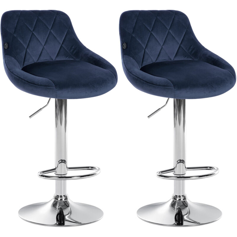 Lot de 2 tabourets de bar Lazio velours Bleu Chrome