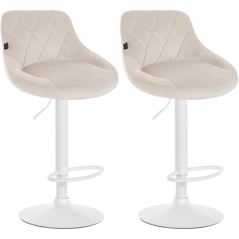 CLP - Lot de 2 tabourets de bar Lazio velours Crème Blanc