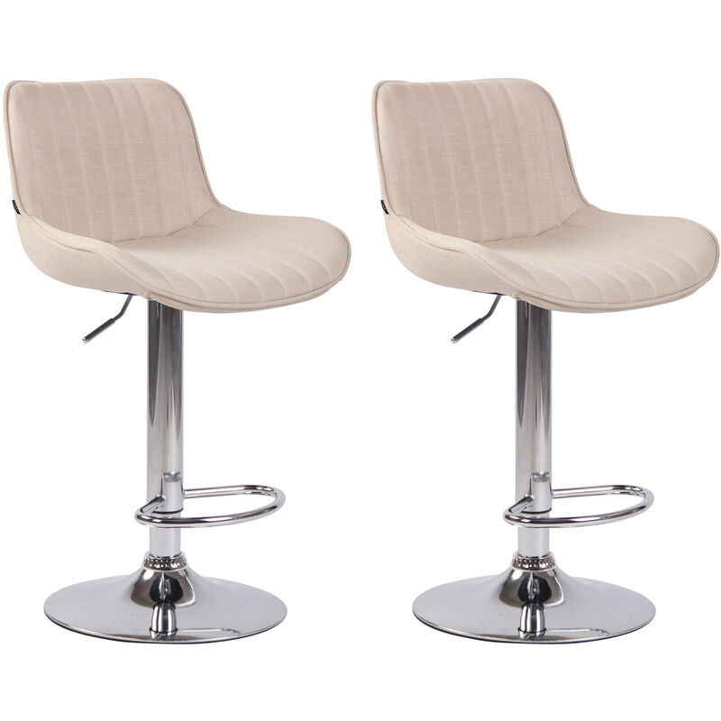 Lot de 2 Tabourets de bar Lentini en Tissu Pied trompette en Métal Crème Chrome