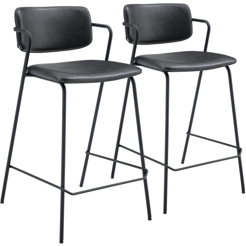 Happy Garden - Lot de 2 tabourets de bar en simili noir léon