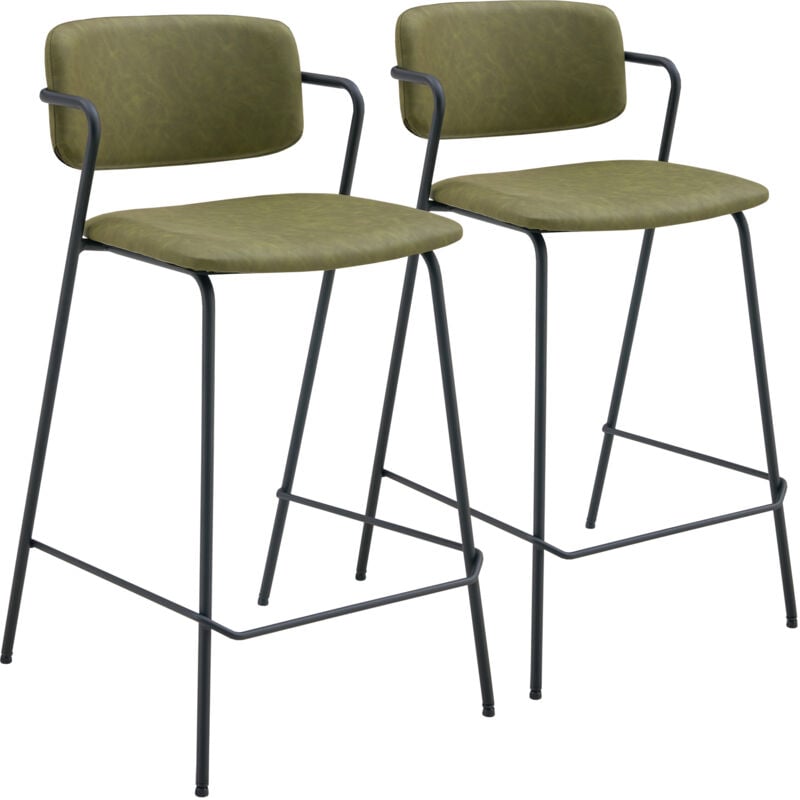 Happy Garden - Lot de 2 tabourets de bar en simili vert léon