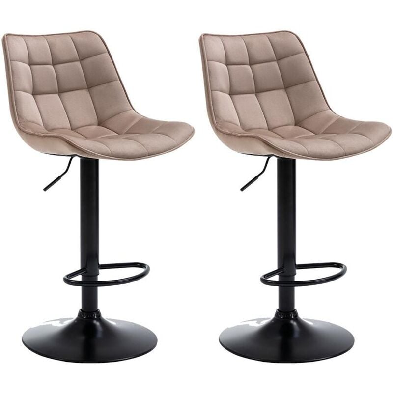 Vente-unique - Lot de 2 tabourets de bar en velours et métal noir - Hauteur réglable - Beige - lima ii