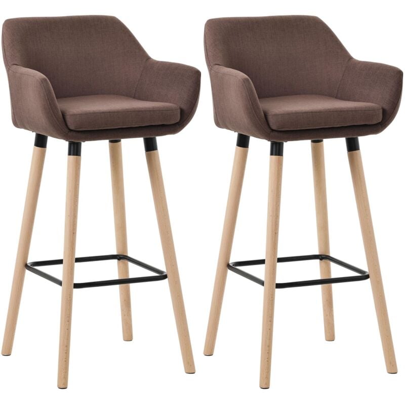 Décoshop26 - Lot de 2 tabourets de bar lounge design scandinave assise en tissu café pieds en bois repose-pieds en métal 100004176