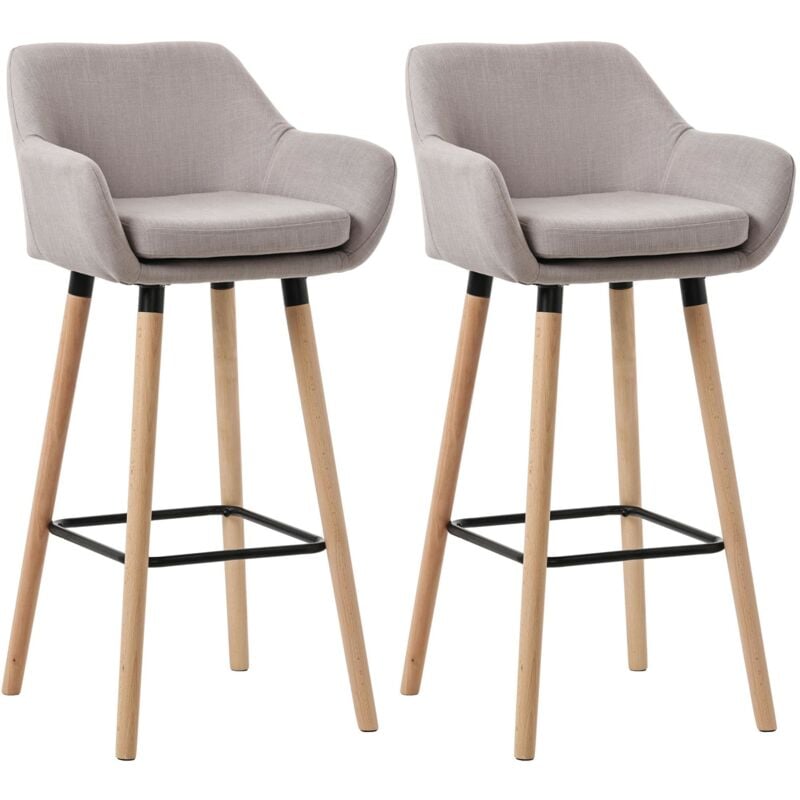 Lot de 2 tabourets de bar lounge design scandinave assise en tissu taupe pieds en bois repose-pieds en métal 100004173