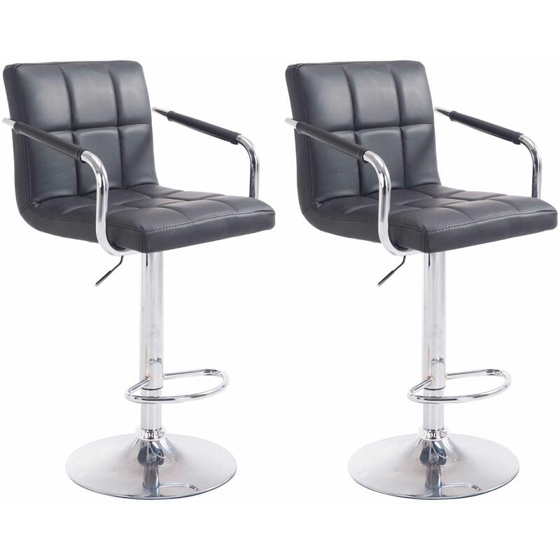 CLP - Lot de 2 Tabourets de Bar Lucy V2 en Similicuir Noir Chrome