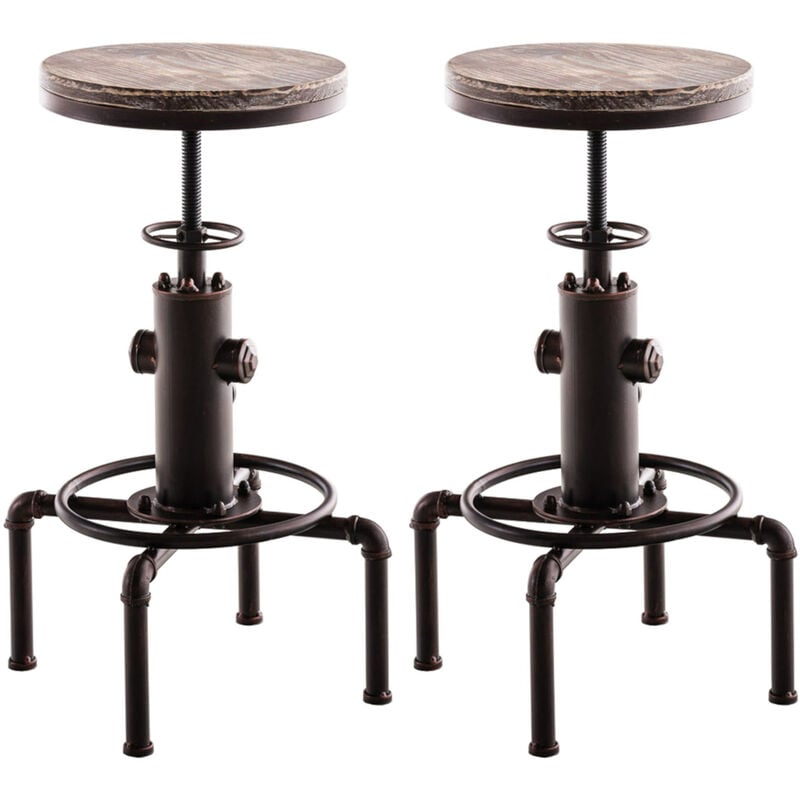 CLP - Lot de 2 Tabourets de bar Lumos avec assise en bois Style industriel Bronze
