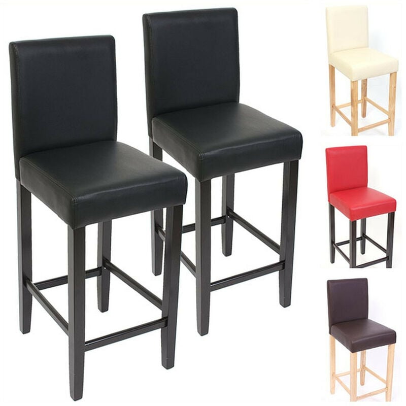 Mendler - 2x tabouret de bar chaise de bar M37 cuir synthétique - noir, pieds foncés