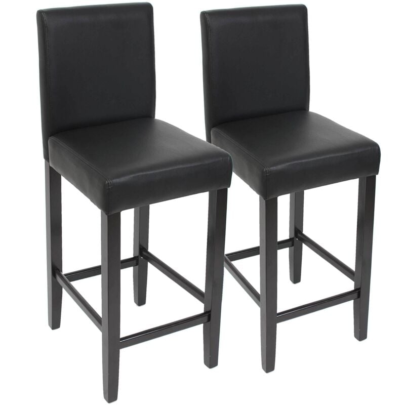 2x tabouret de bar chaise de bar M37 cuir synthétique, noir, pieds foncés