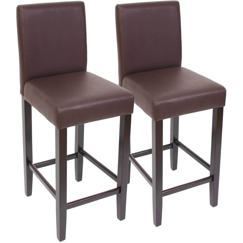 HHG - Lot de 2 tabourets de bar M37, simili-cuir mat, marron/pieds foncés HHG - Lot de 2 tabourets de bar M37, simili-cuir mat, marron/pieds foncés