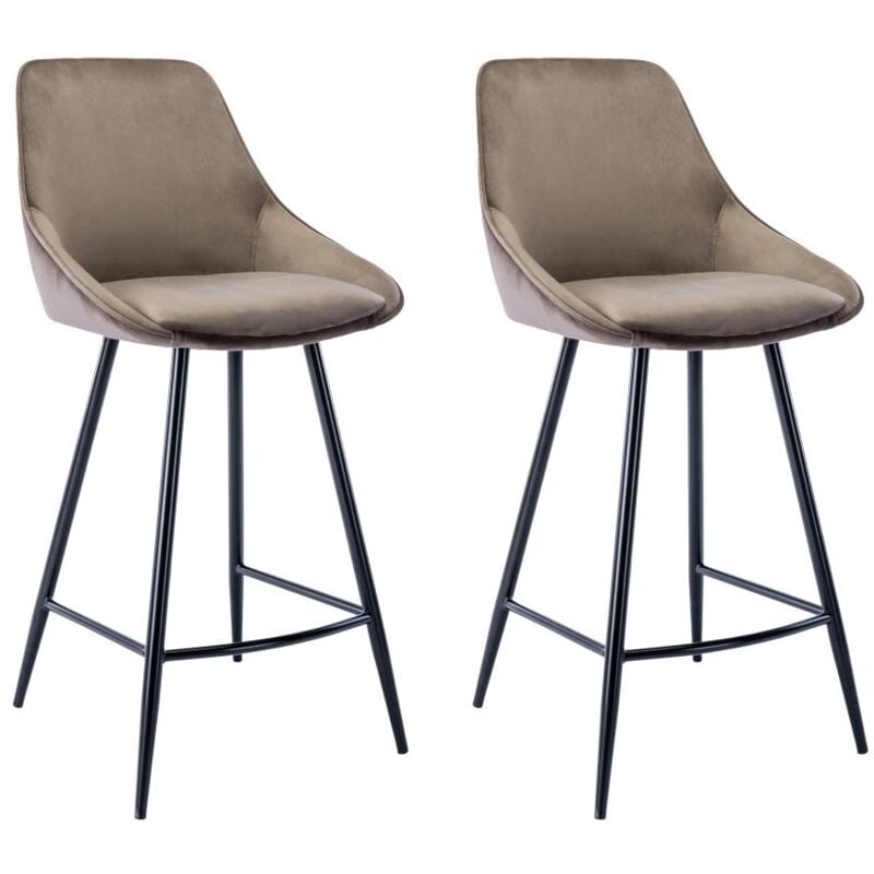 Lot de 2 tabourets de bar - Velours - Taupe - MASURIE
