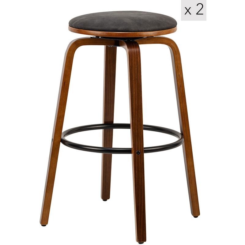 Nordlys - Lot de 2 Tabourets de Bar Metal Bois Industriels