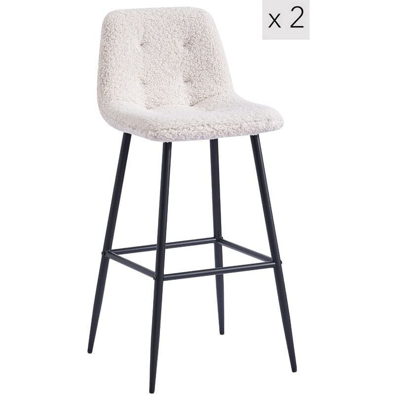 Nordlys - Lot de 2 Tabourets de Bar Metal Tissu Scandinave
