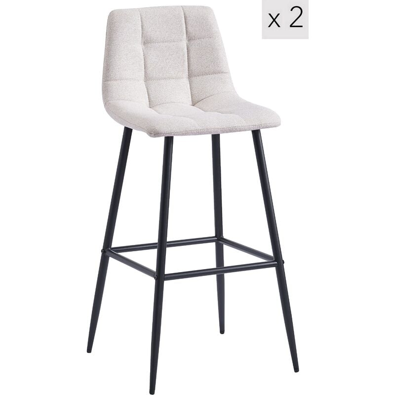Nordlys - Lot de 2 Tabourets de Bar Metal Tissu Scandinave