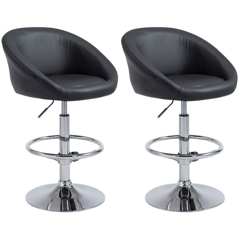 CLP - Ensemble de 2 tabourets en cuir écologique tabouret rembourré avec dossier pivotant différentes couleurs Couleur : Noir