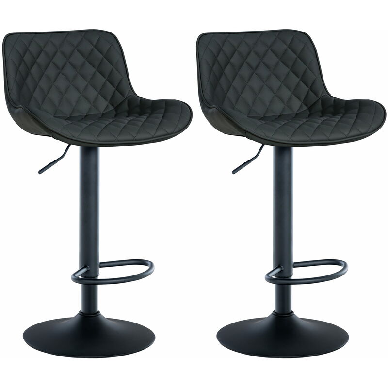 CLP - Lot de 2 Tabourets de bar Minosa réglables et pivotants Noir Similicuir