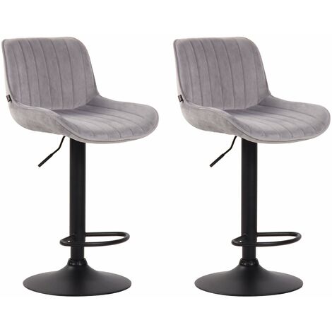 Lot de 2 tabourets de bar moderne confortable réglable en velours gris clair pied trompette métal noir TDB10401