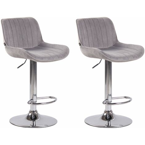 Lot de 2 tabourets de bar moderne confortable réglable en velours gris clair pied trompette métal TDB10395