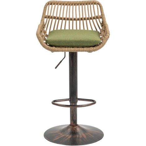 Lot de 2 Tabourets de bar moderne en rotin réglables avec repose-pieds et coussin en lin vert