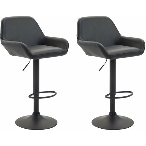 Lot de 2 tabourets de bar moderne et confortable en synthétique noir pieds trompette en métal noir TDB10223