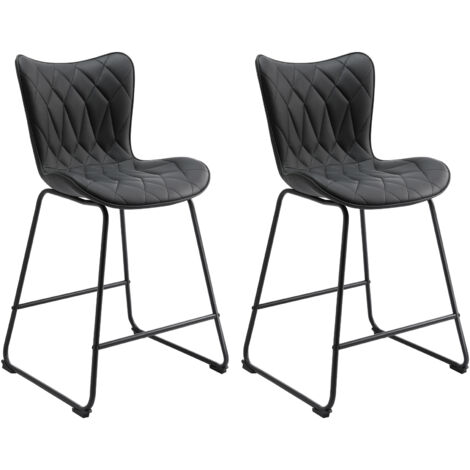 Lot de 2 tabourets de bar modernes HomeMiYN – Similicuir noir résistant à motif losanges