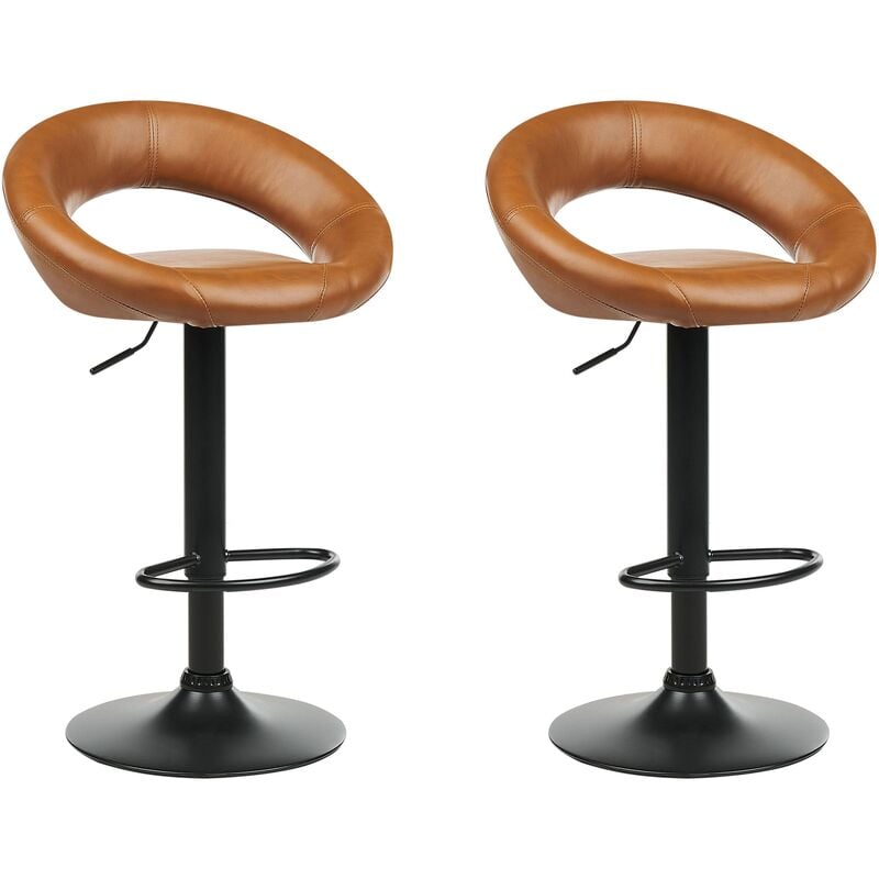 Beliani - Lot de 2 Tabourets de Bar Modernes Pivotants à Hauteur Réglable en Cuir pu Marron Doré Peoria ii