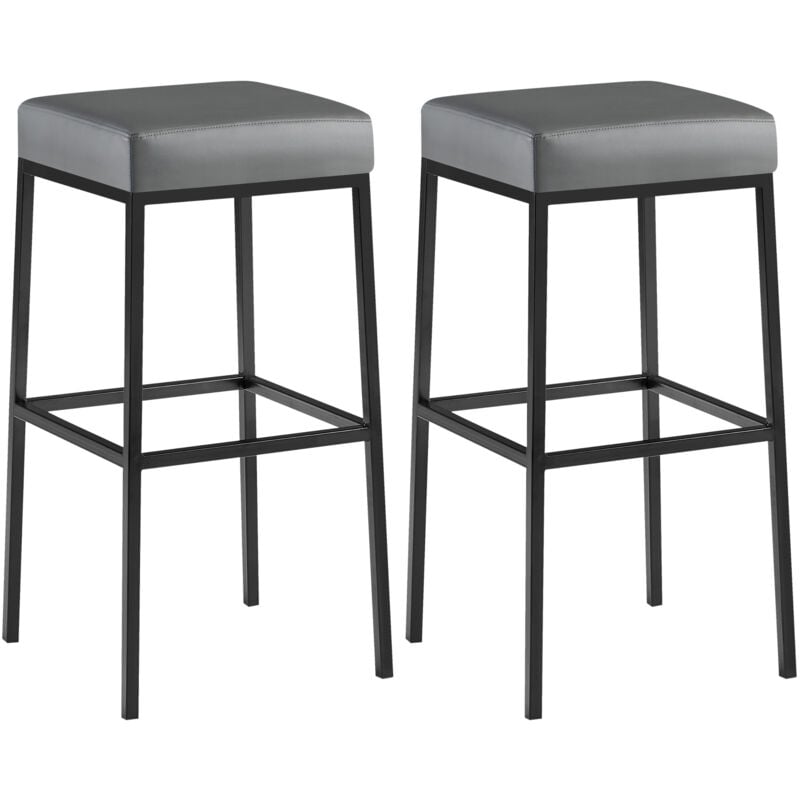 CLP - Lot de 2 tabourets de bar Montréal 80 en similicuir Noir Gris