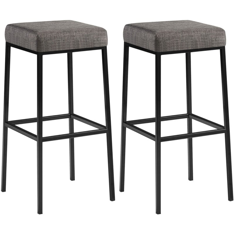 CLP - Lot de 2 tabourets de bar Montréal 80 en tissu Gris Noir