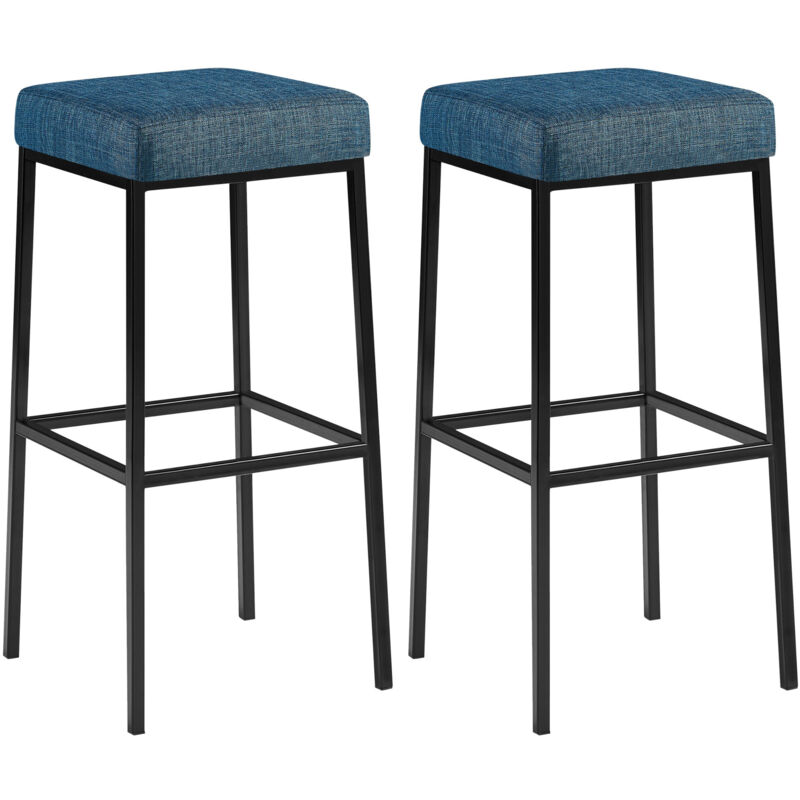CLP - Lot de 2 tabourets de bar Montréal 85 en tissu Bleu Noir