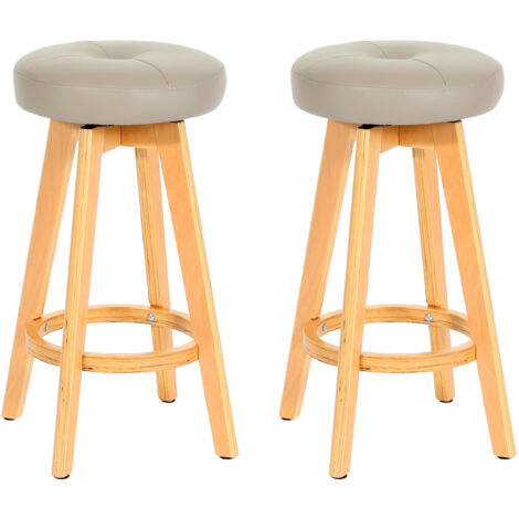 Lot de 2 tabourets de bar Navan, chaise de bar tabouret de bar, bois similicuir pivotant - taupe, pieds clairs