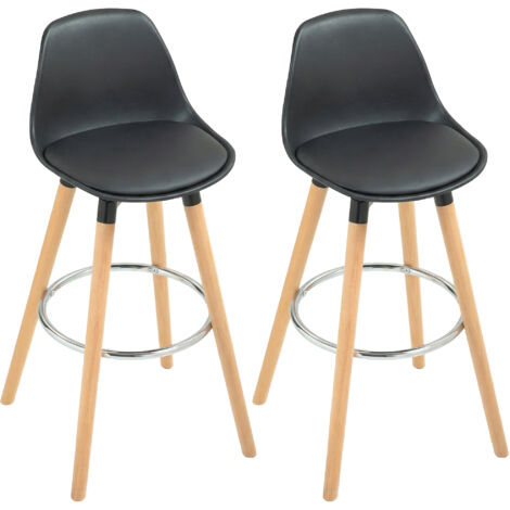 Lot de 2 tabourets de bar noirs, chaises hautes avec dossier, repose-pieds intégré et assise rembourrée. Dimensions : 43x43x91 cm. Idéal pour cuisine ou comptoir.