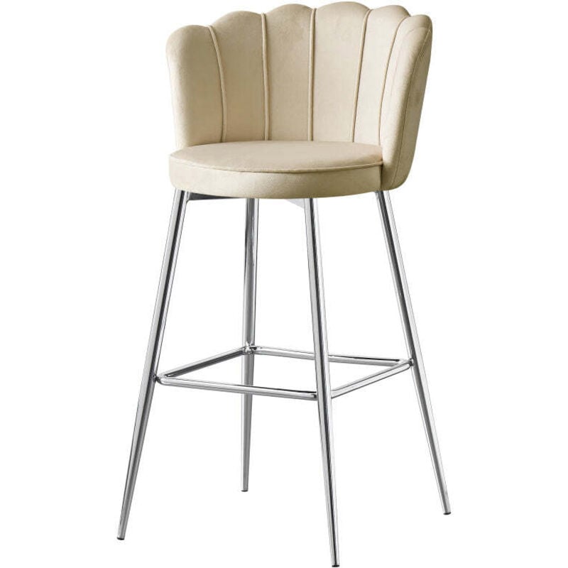 Homy France - Lot de 2 tabourets de bar nymphea chrome velours beige