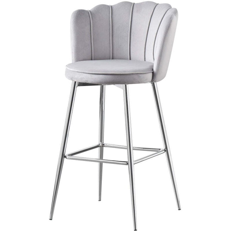 Homy France - Lot de 2 tabourets de bar nymphea chrome velours gris